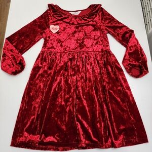 H&M Girls Red Soft Crushed Velvet Velour Valentine's Day Dress Size 8-10